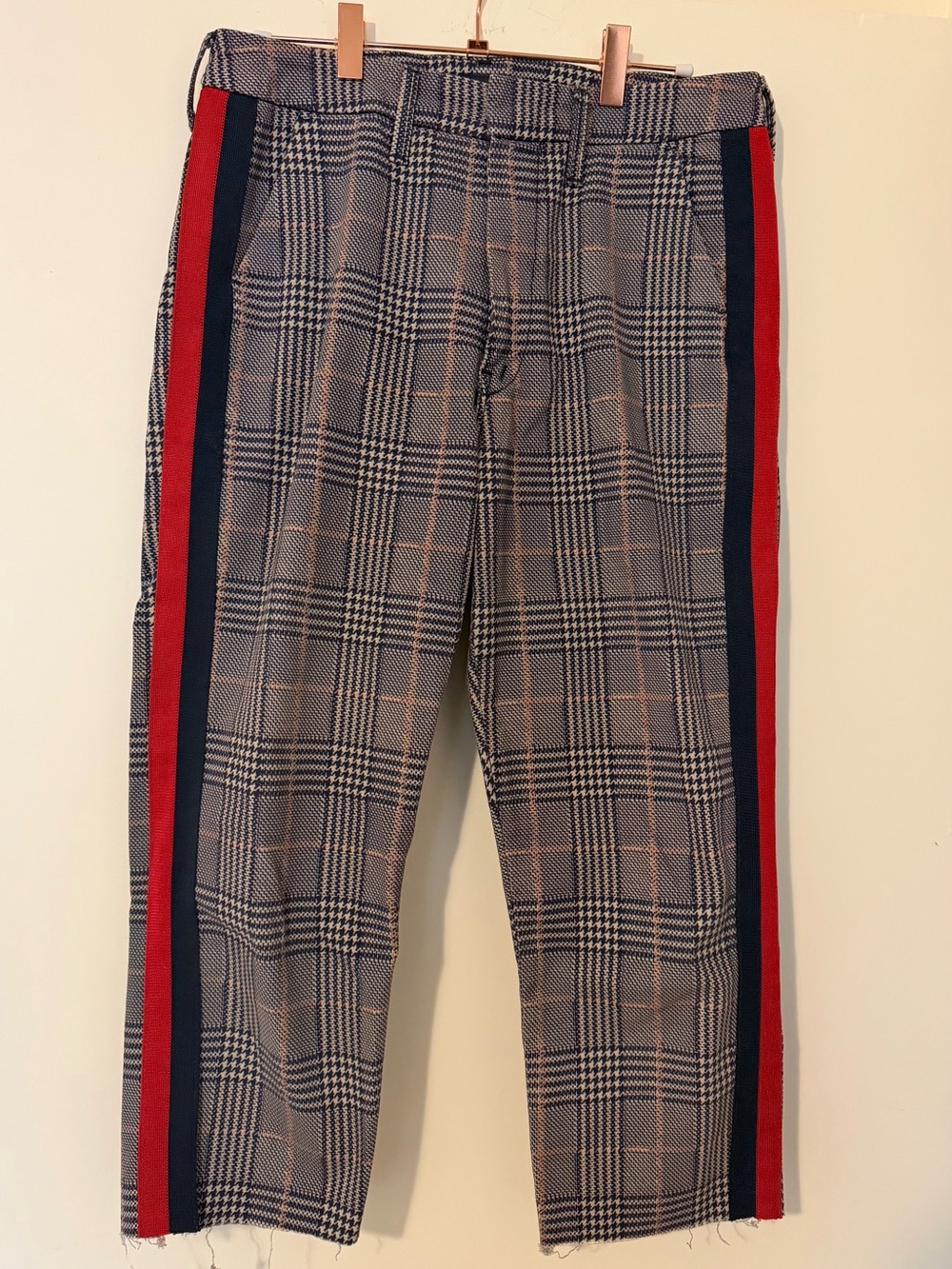 Mother Plaid Track Stripe Pants with Red & Navy Side Stripes-Shaker Prep Fray